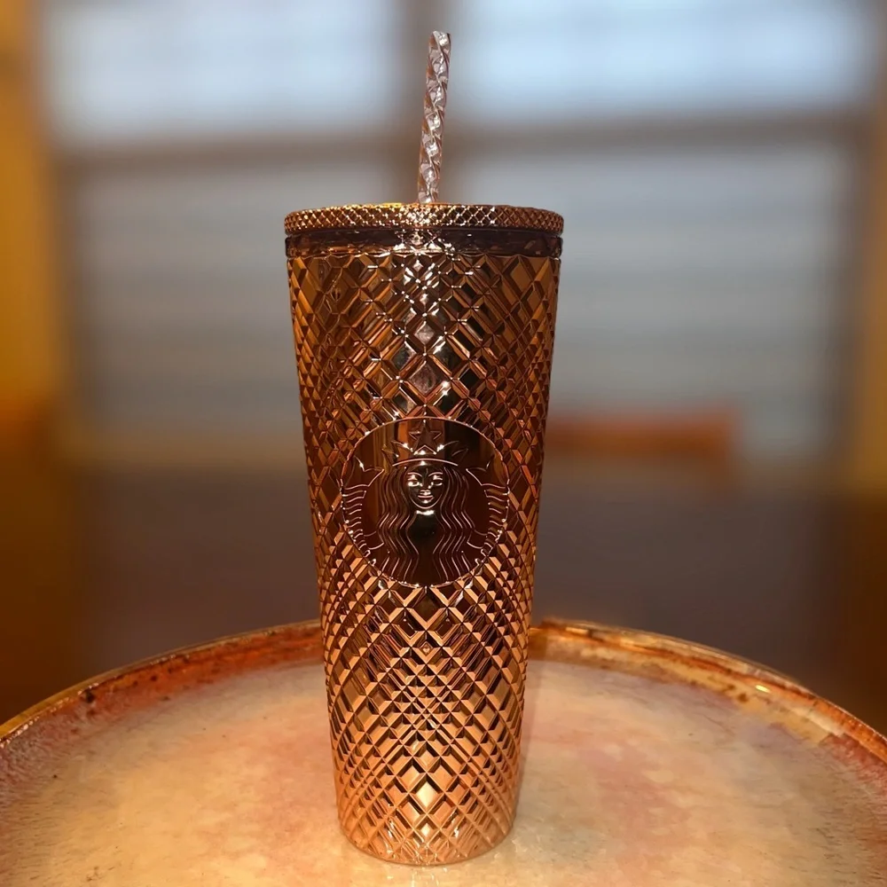 Rose Gold Metallic Starbucks Geometric Disco Cold Tumbler 24oz NWT - Picture 2 of 6